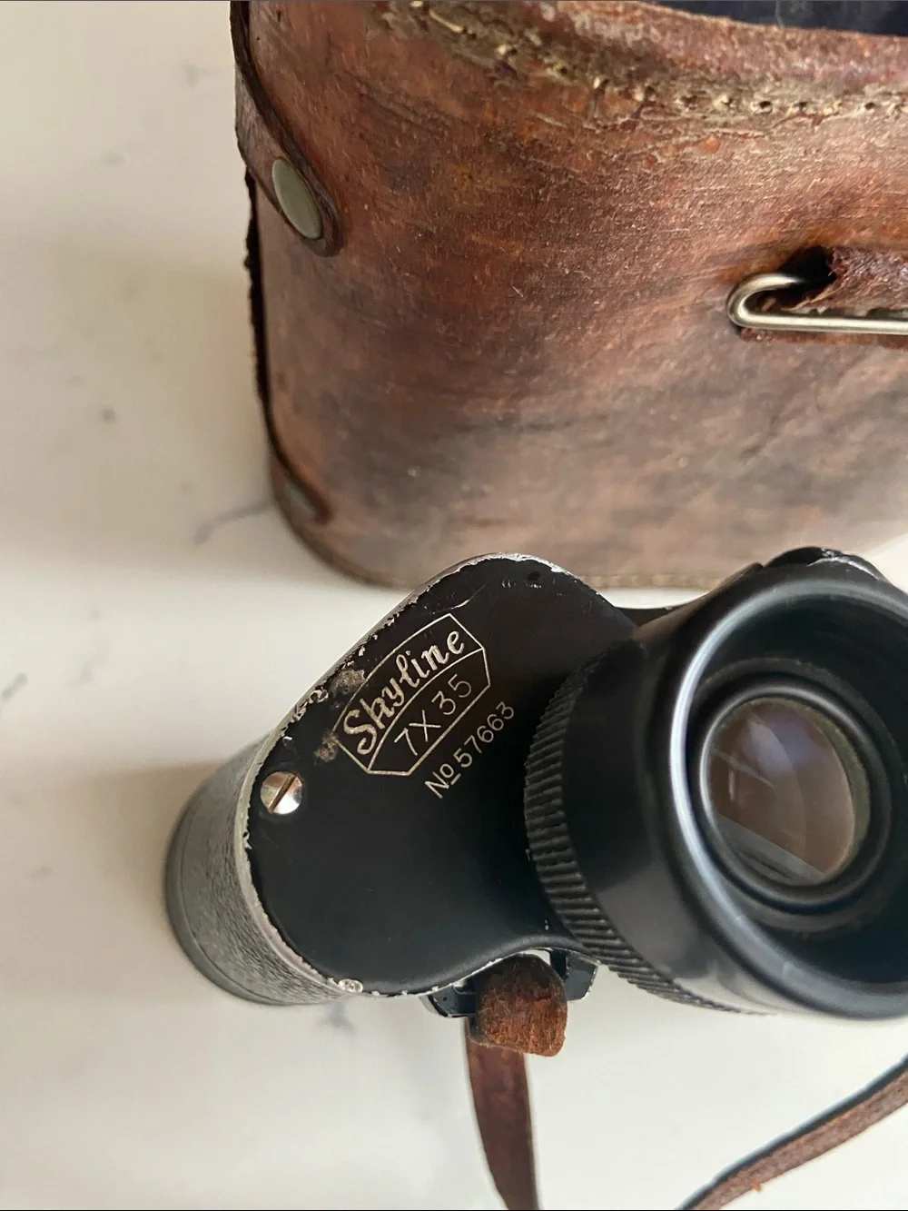Vintage Skyline Schneider 7x35 Binoculars Germany Leather Case Working